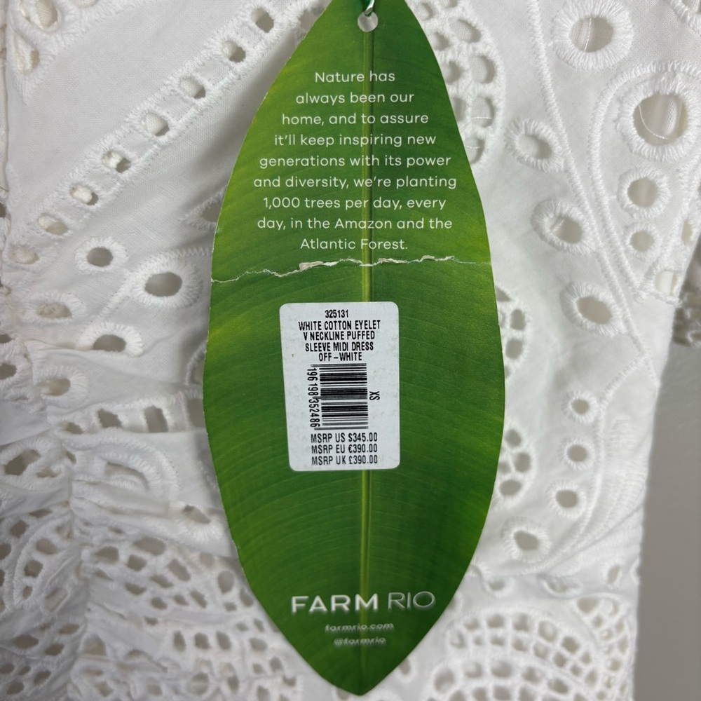 NEW FARM Rio White Eyelet Tiered Puff Sleeve Midi Dress‎ Size XS - Picture 16 of 17